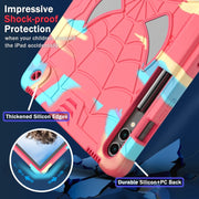 For Samsung Galaxy Tab S9 FE+ / S9+ Fold-Holder Spider Silicone Hybrid PC Tablet Case(Camouflage Rose Red)