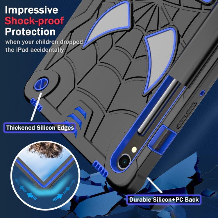 For Samsung Galaxy Tab S9 FE / S9 Fold-Holder Spider Silicone Hybrid PC Tablet Case(Back Blue)