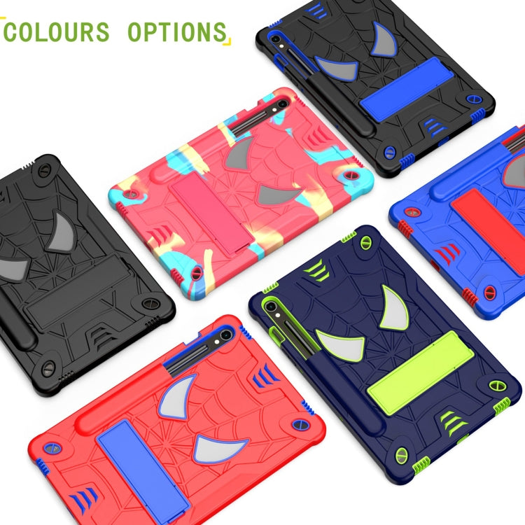 For Samsung Galaxy Tab S9 FE / S9 Fold-Holder Spider Silicone Hybrid PC Tablet Case(Back Blue)