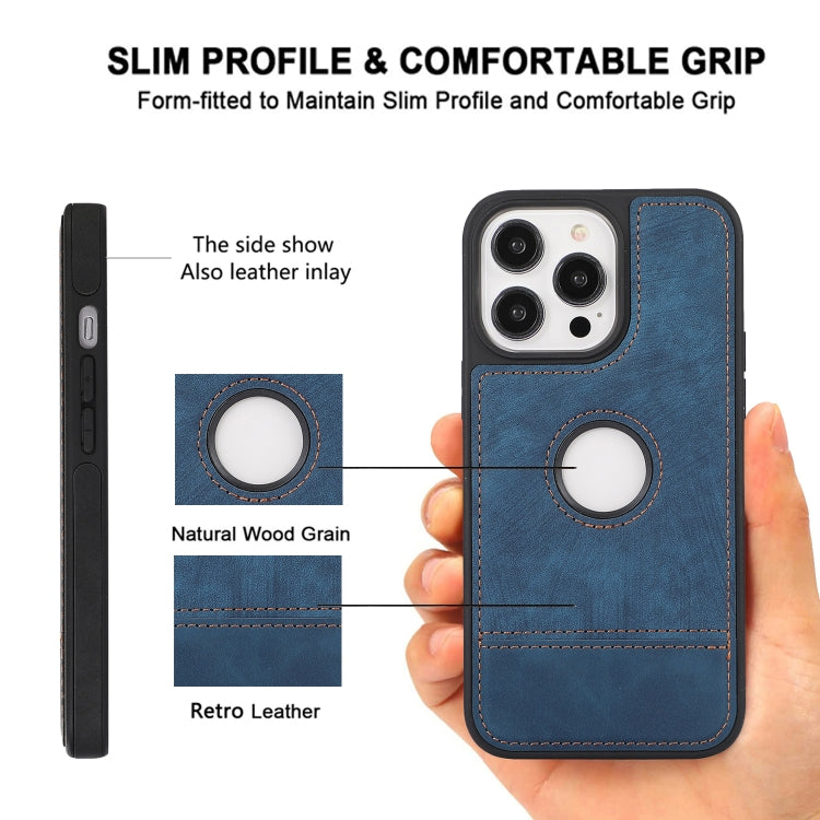 For iPhone 14 Plus Splicing Sewing Hollow Cutout PU Phone Case(Blue)