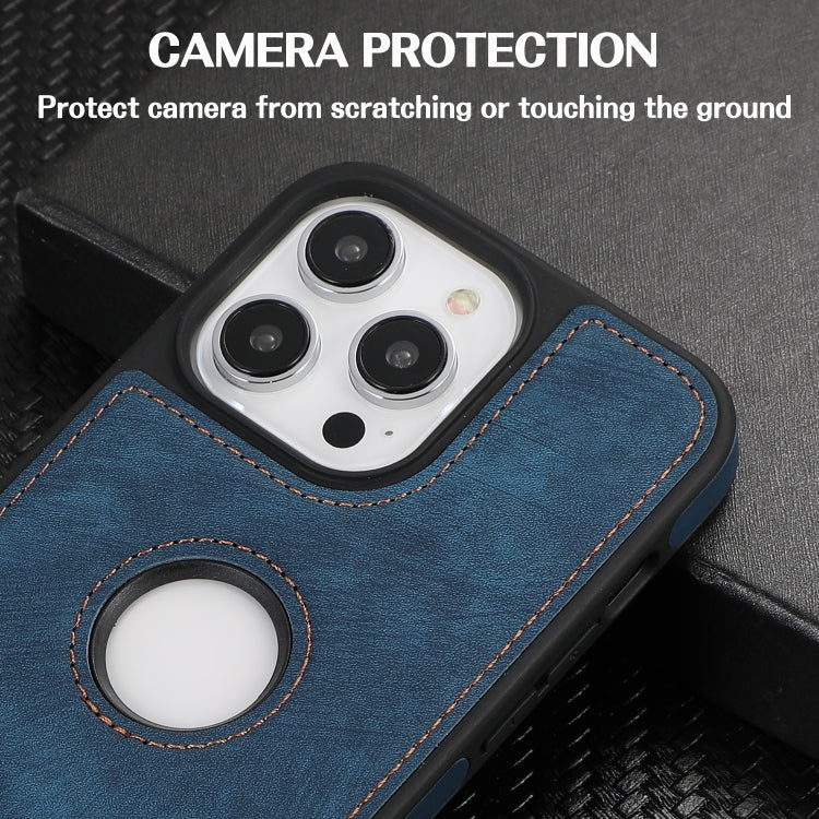 For iPhone 14 Pro Max Splicing Sewing Hollow Cutout PU Phone Case(Blue)