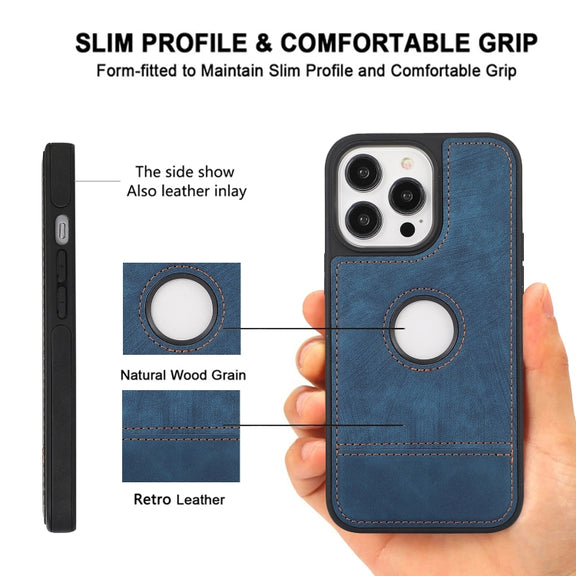 For iPhone 14 Pro Max Splicing Sewing Hollow Cutout PU Phone Case(Blue)
