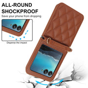 For Motorola Razr 40 Ultra Rhombic Texture Phone Case with Long & Short Lanyard(Brown)