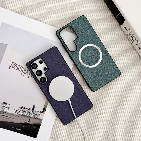 For Samsung Galaxy S25 Ultra 5G Magsafe Magnetic Ring Cloth Texture Phone Case(Blue)