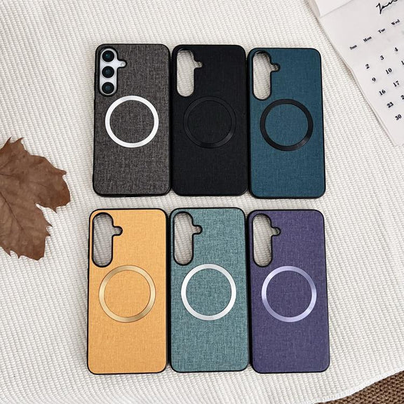 For Samsung Galaxy S25+ 5G Magsafe Magnetic Ring Cloth Texture Phone Case(Green)