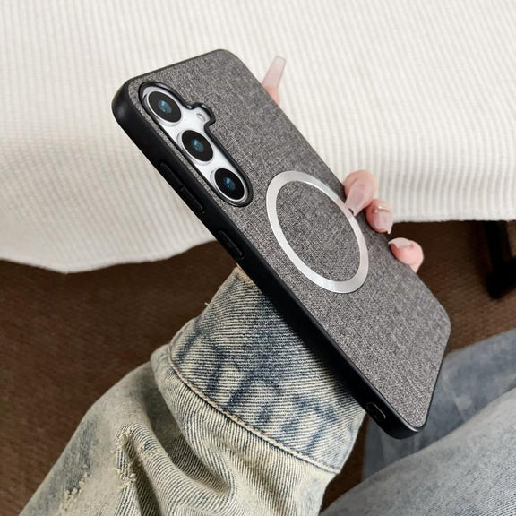 For Samsung Galaxy S25 5G Magsafe Magnetic Ring Cloth Texture Phone Case(Orange)