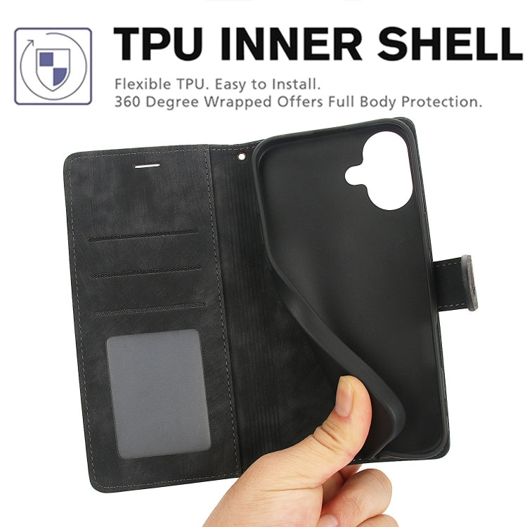 For iPhone 16 Orchid Butterfly Embossed Leather Phone Case(Black)