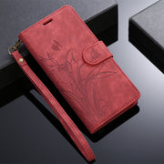 For Samsung Galaxy A73 Orchid Butterfly Embossed Leather Phone Case(Red)