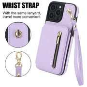 For iPhone 16 Pro YM006 Skin Feel Zipper Card Bag Phone Case with Dual Lanyard(Light Purple)
