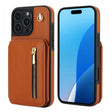 For iPhone 16 Pro YM006 Skin Feel Zipper Card Bag Phone Case with Dual Lanyard(Brown) - iPhone 16 Pro Cases by PMC TechLife | Online Shopping South Africa | PMC TechLife | Buy Now Pay Later Mobicred