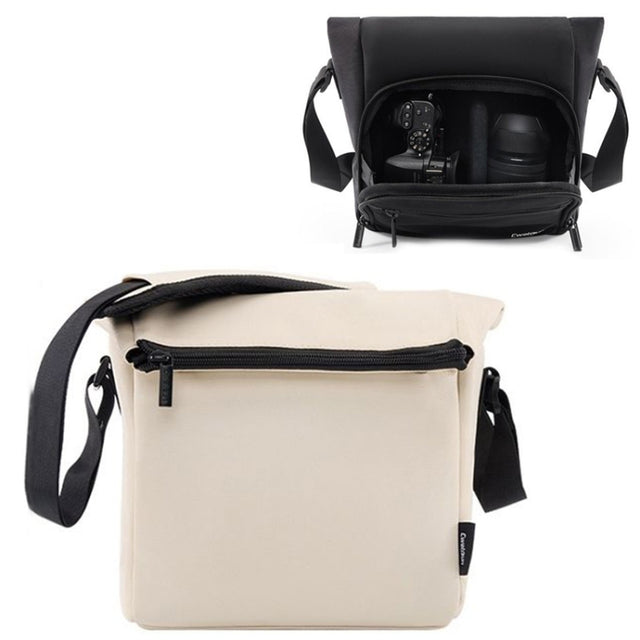 Cwatcun D103 Crossbody Camera Bag Photography Lens Shoulder Bag, Size:22.5 x 22.5 x 12.5cm(Beige)