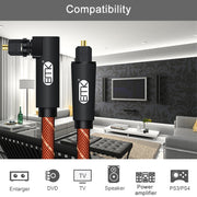 EMK 90 Degree Swivel Adjustable Right Angled 360 Degrees Rotatable Plug Nylon Woven Mesh Optical Audio Cable, Cable Length:2m(Orange)