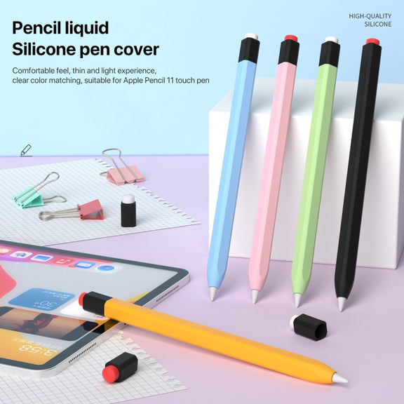 For Apple Pencil 1 Retro Pencil Style Liquid Silicone Stylus Case(Light Green)