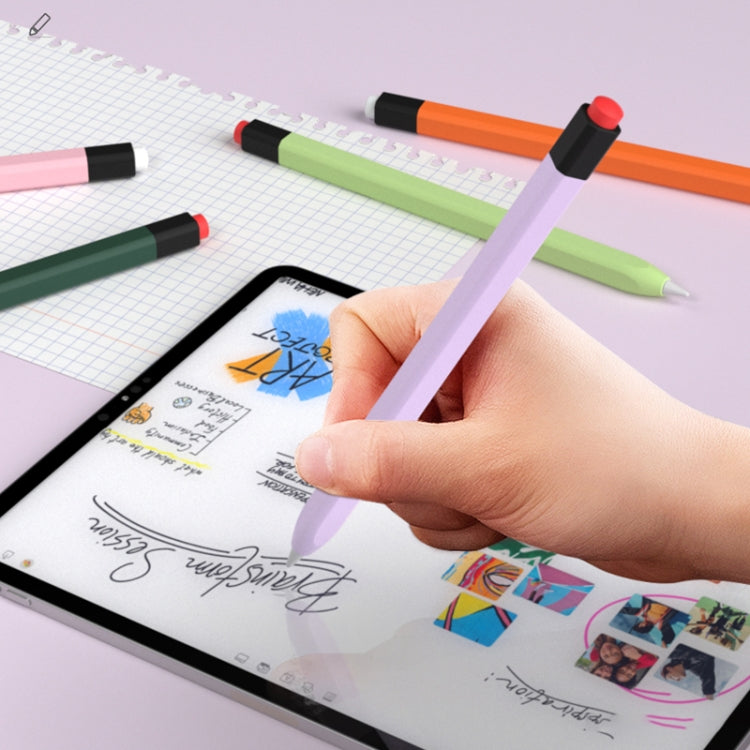 For Apple Pencil 1 Retro Pencil Style Liquid Silicone Stylus Case(Light Green)