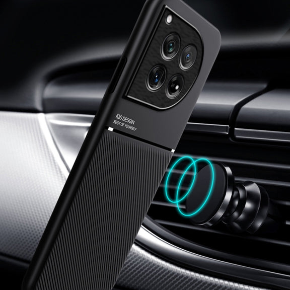 For OnePlus 12 Classic Tilt Strip Grain Magnetic Shockproof PC + TPU Phone Case(Black)