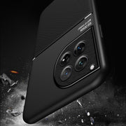 For OnePlus 12 Classic Tilt Strip Grain Magnetic Shockproof PC + TPU Phone Case(Black)