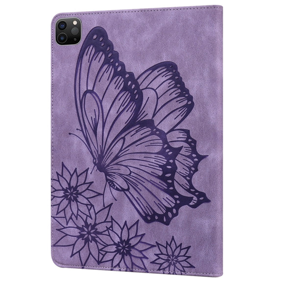 For iPad Pro 12.9 2022 / Air 13 2024 / 2025 Big Butterfly Embossed Leather Tablet Case(Purple)