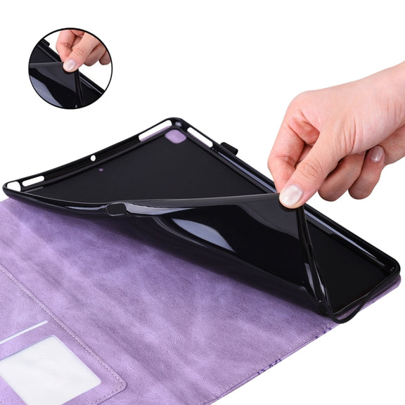 For iPad Pro 12.9 2022 / Air 13 2024 / 2025 Big Butterfly Embossed Leather Tablet Case(Purple)
