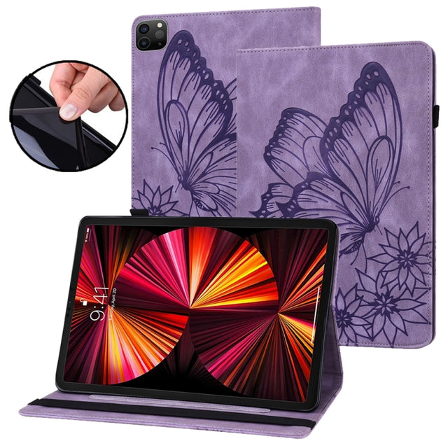 For iPad Pro 12.9 2022 / Air 13 2024 / 2025 Big Butterfly Embossed Leather Tablet Case(Purple)