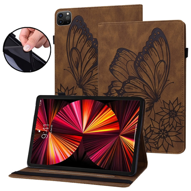 For iPad Pro 12.9 2022 / Air 13 2024 Big Butterfly Embossed Leather Tablet Case(Brown)