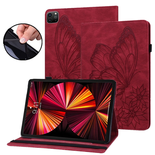 For iPad Pro 12.9 2022 / Air 13 2024 / 2025 Big Butterfly Embossed Leather Tablet Case(Red)