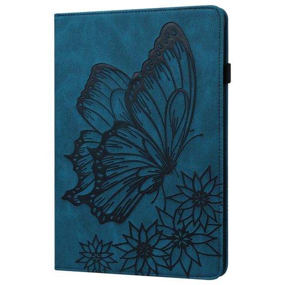 For iPad Pro 11 2024 Big Butterfly Embossed Leather Tablet Case(Blue)