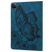 For iPad Pro 11 2024 Big Butterfly Embossed Leather Tablet Case(Blue)