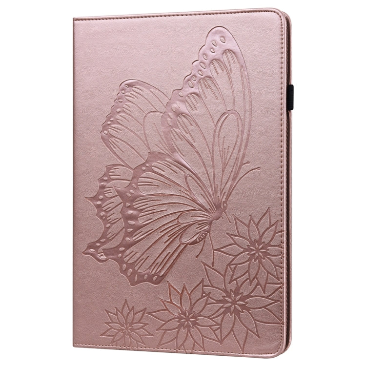 For iPad Pro 11 2024 Big Butterfly Embossed Leather Tablet Case(Rose Gold)