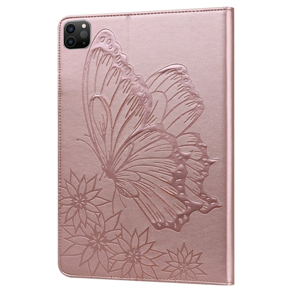 For iPad Pro 11 2024 Big Butterfly Embossed Leather Tablet Case(Rose Gold)