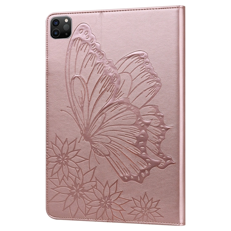 For iPad Pro 11 2024 Big Butterfly Embossed Leather Tablet Case(Rose Gold)