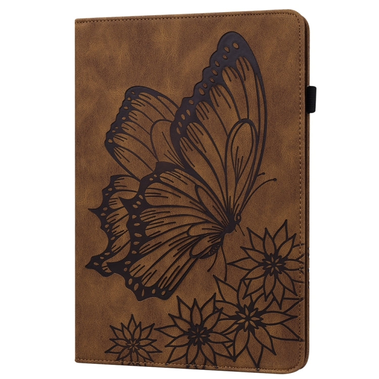 For iPad Pro 11 2024 Big Butterfly Embossed Leather Tablet Case(Brown)