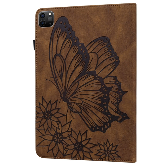 For iPad Pro 11 2024 Big Butterfly Embossed Leather Tablet Case(Brown)