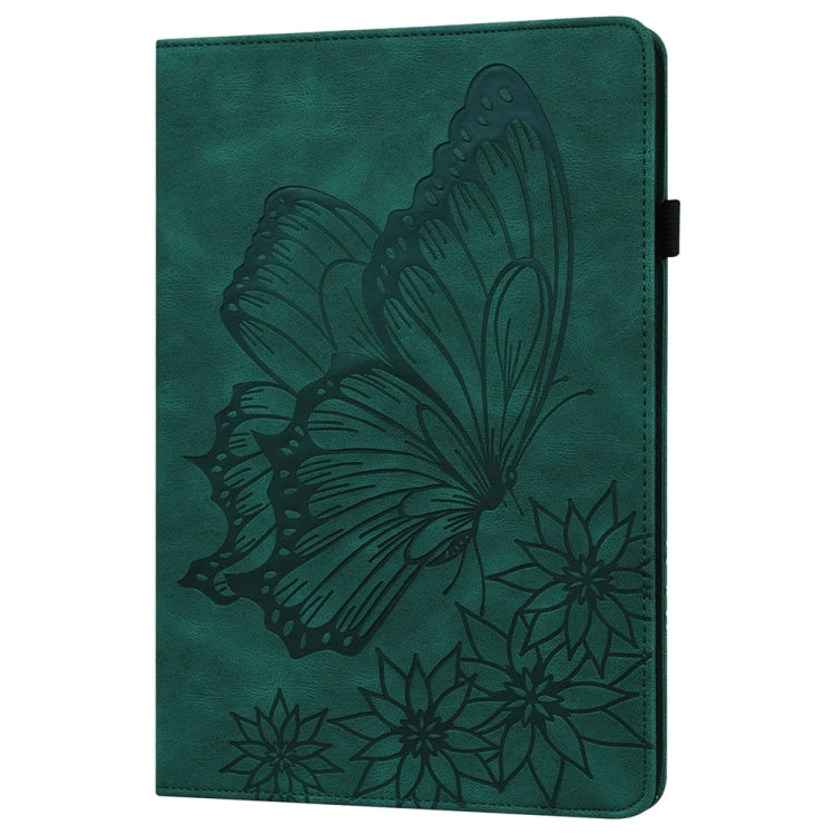 For iPad Pro 13 2024 Big Butterfly Embossed Leather Tablet Case(Green)