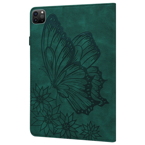 For iPad Pro 13 2024 Big Butterfly Embossed Leather Tablet Case(Green)