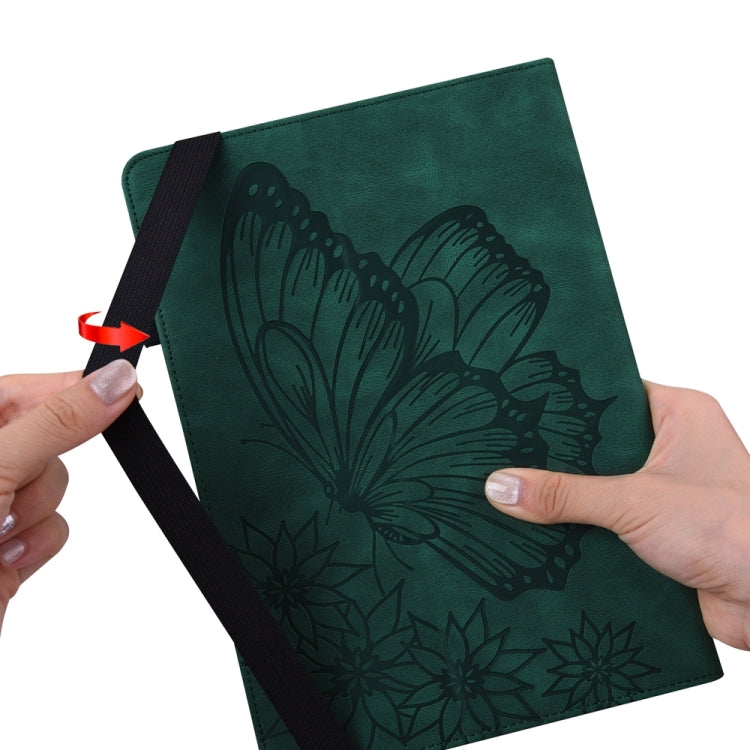 For iPad Pro 13 2024 Big Butterfly Embossed Leather Tablet Case(Green)