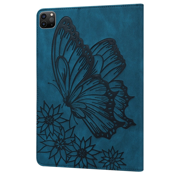 For iPad Pro 13 2024 Big Butterfly Embossed Leather Tablet Case(Blue)