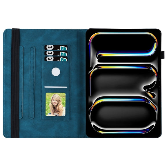 For iPad Pro 13 2024 Big Butterfly Embossed Leather Tablet Case(Blue)