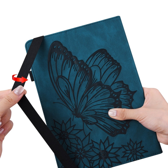 For iPad Pro 13 2024 Big Butterfly Embossed Leather Tablet Case(Blue)