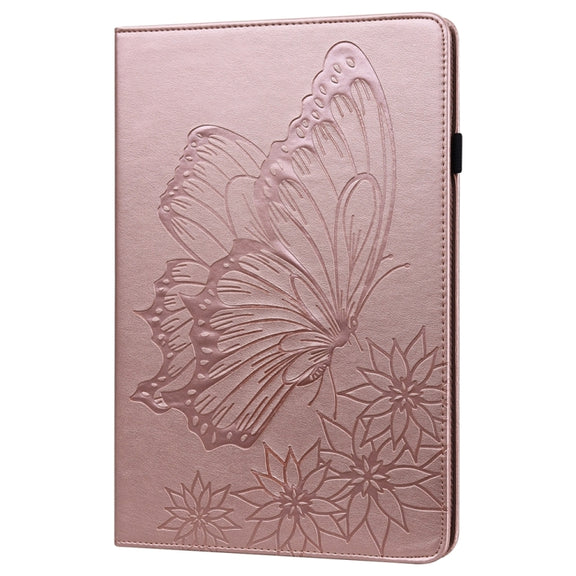 For iPad Pro 13 2024 Big Butterfly Embossed Leather Tablet Case(Rose Gold)