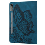 For Lenovo Tab P12 / Xiaoxin Pad Pro 12.7 Big Butterfly Embossed Leather Tablet Case(Blue)
