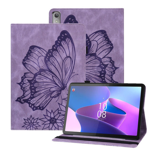 For Lenovo Tab P12 / Xiaoxin Pad Pro 12.7 Big Butterfly Embossed Leather Tablet Case(Purple)