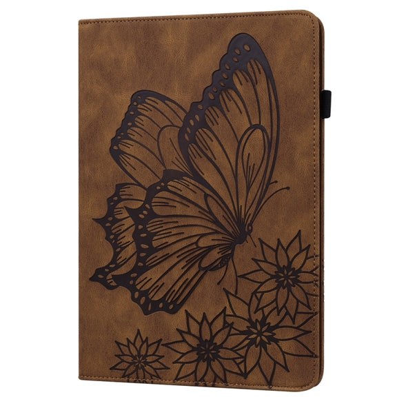 For Samsung Galaxy Tab S9 FE+ / S9+ / S8+ Big Butterfly Embossed Leather Tablet Case(Brown)