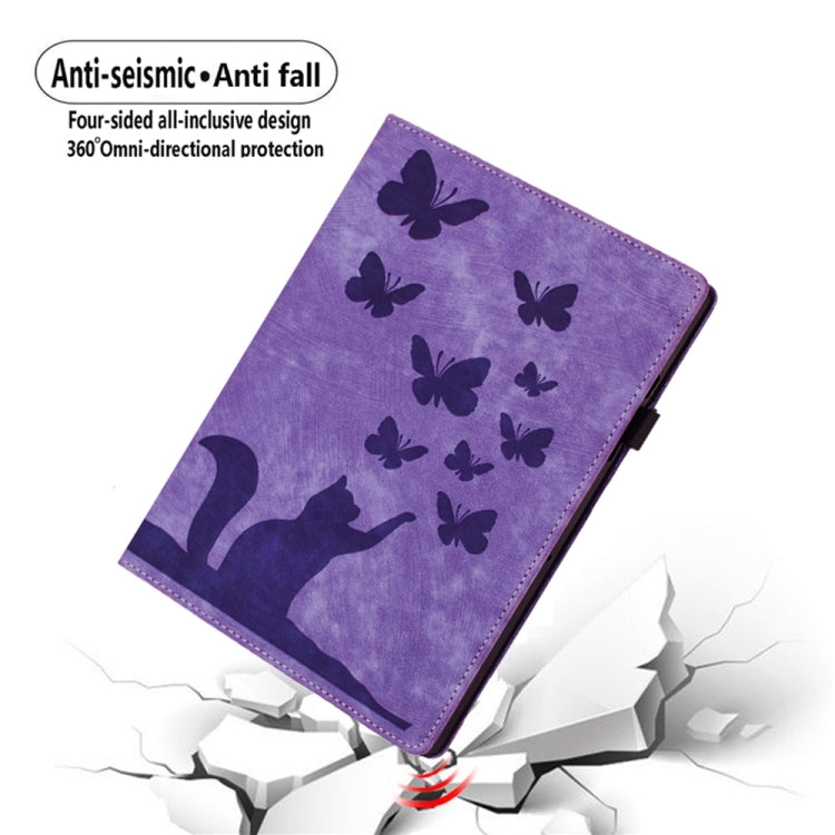 For iPad Air 13 2024 / Air 13 2025 Butterfly Cat Embossing Leather Tablet Case(Purple)