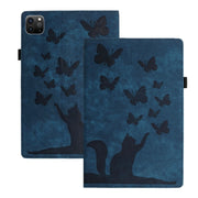 For iPad Air 13 2024 / Air 13 2025 Butterfly Cat Embossing Leather Tablet Case(Dark Blue)