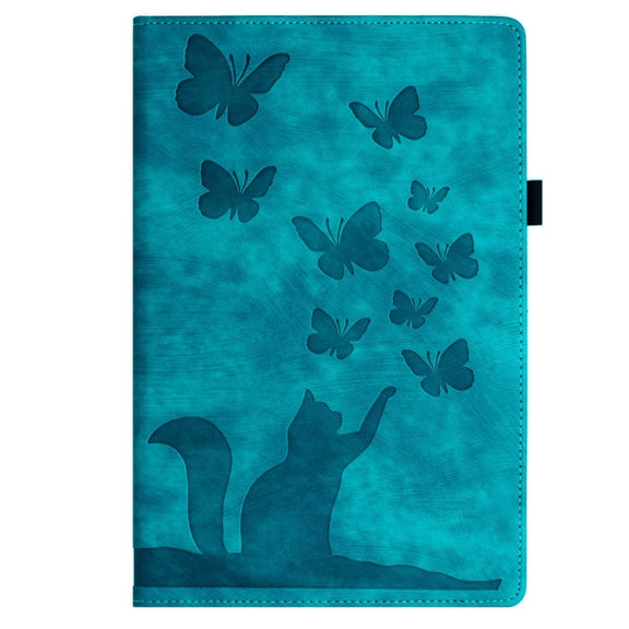 For iPad Air 13 2024 / Air 13 2025 Butterfly Cat Embossing Leather Tablet Case(Sky Blue)