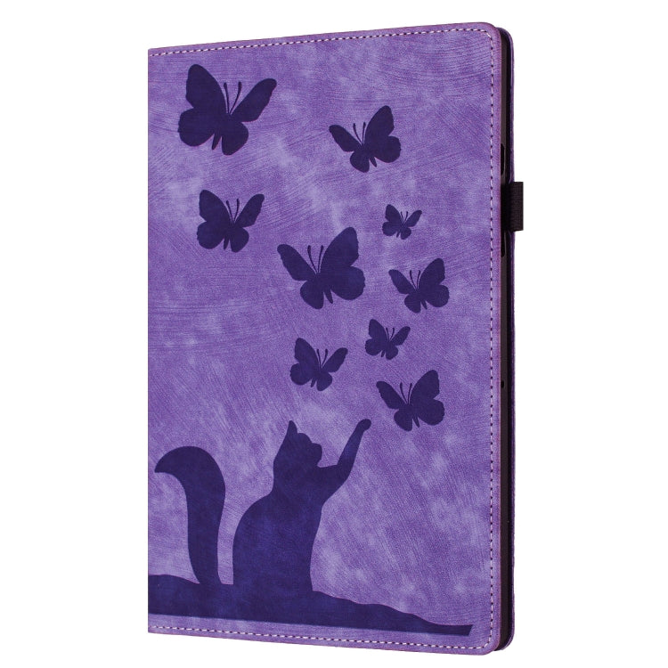 For iPad Pro 11 2024 Butterfly Cat Embossing Leather Tablet Case(Purple)