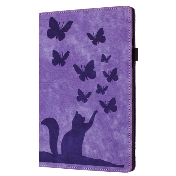 For iPad Pro 11 2024 Butterfly Cat Embossing Leather Tablet Case(Purple)