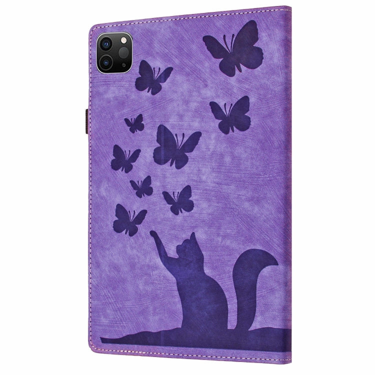 For iPad Pro 11 2024 Butterfly Cat Embossing Leather Tablet Case(Purple)