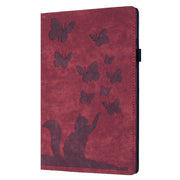 For iPad Pro 11 2024 Butterfly Cat Embossing Leather Tablet Case(Red)