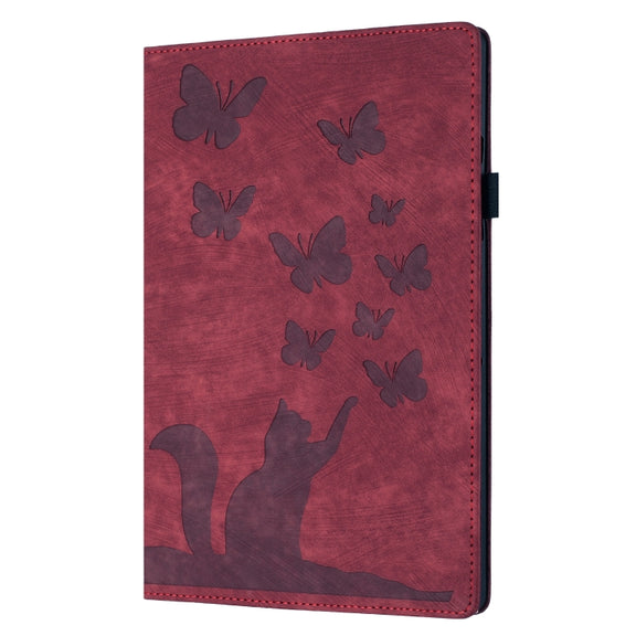 For iPad Pro 11 2024 Butterfly Cat Embossing Leather Tablet Case(Red)